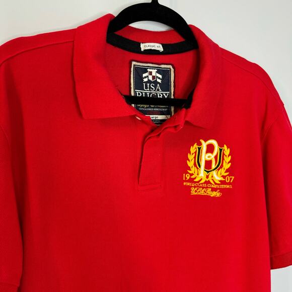 USA Rugby Vintage All American World Class Embroider Polo Shirt Red L - Picture 2 of 7